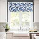Identiy Valance Curtains for Windows,Watercolor Blue Flowers Semi Sheer Curtain Valance,Short Rod Pocket Window Treatment,Window Valance Curtains for Kitchen Living Room Bedroom Windows 54"x18"