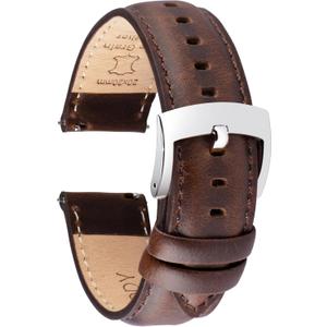 Leather Watch Bands Quick Release, Elegant Top Grain Leather Watch Straps for Men & Women, Choice of Color & Width - 20mm Wristbands Bracelet for Watch & Smartwatch (Coffee (Silver Buckle))