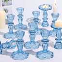 12pcs Taper Candle Holders, Candle Stick Holders, Glass Candle Holder - Vintage Flower Blue Candle Holders for Wedding, Baby Shower & Home Decor (Blue)