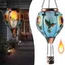 Hot Air Balloon Solar Lantern - Hummingbird Glass Lantern, Simulated Flickering & Dancing Flame, Outdoor Hanging Sunflower Yard Light Waterproof IP65 for Patio Lawn Porch Decor Gift