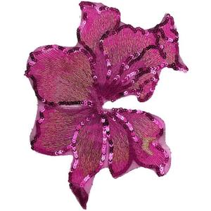 Flower Gold Sequin Embroidery Mesh Lace Adhesive Back Wedding Dress DIY Decoration Patches (1 Purple Flower Patch)