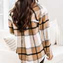 Beaully Women's 2025 Fall Clothes Plaid Shacket Jacket Long Sleeve Button Down Flannel Shirts Fashion Jacket (X-Large, Khaki)