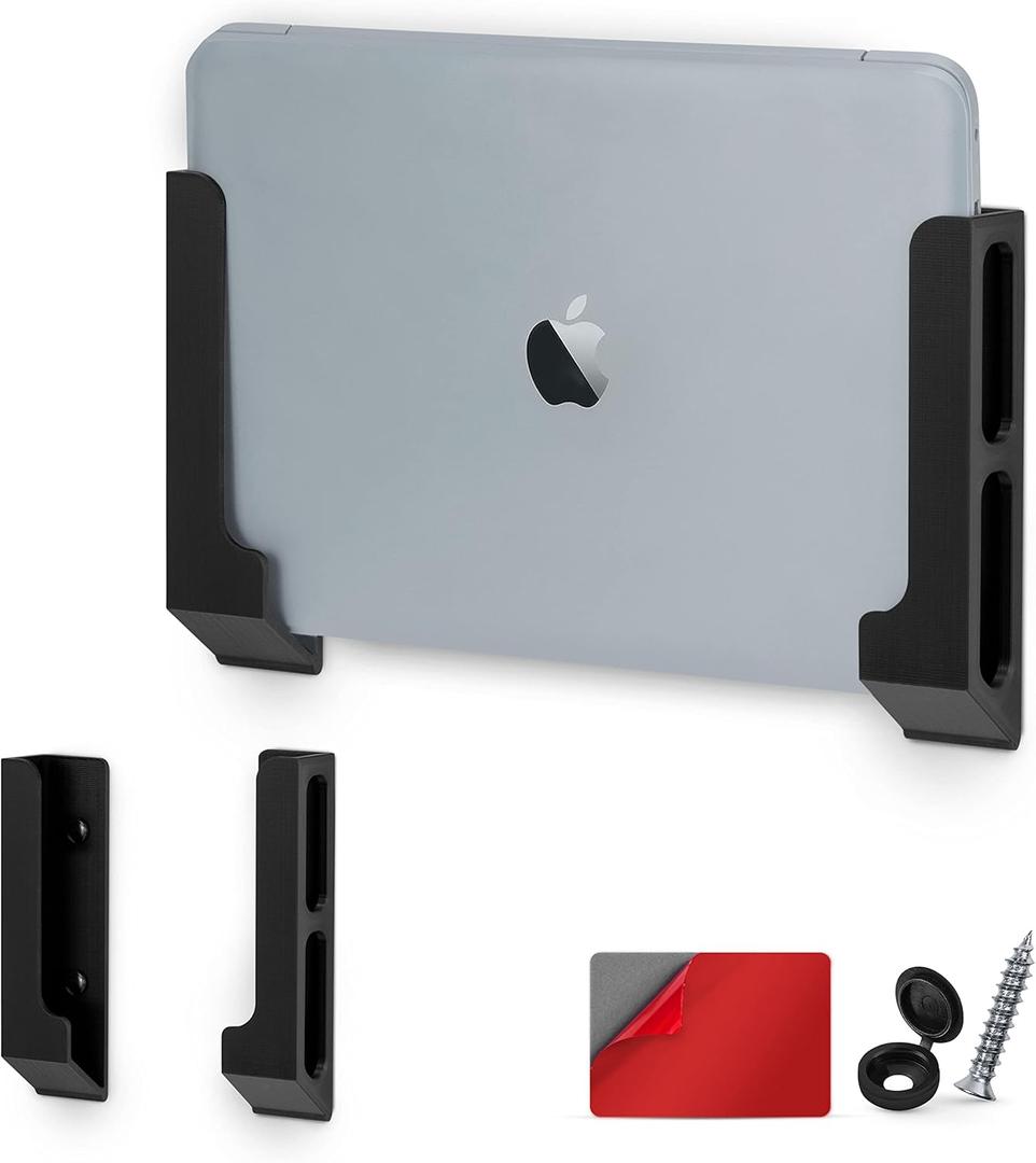 BRAINWAVZ Wall Mount Laptop Holder with Adhesive & Screw in, 1.2" / 31mm, for Macbooks, Surface, Keyboards, Switch, Tablets & More (Black)