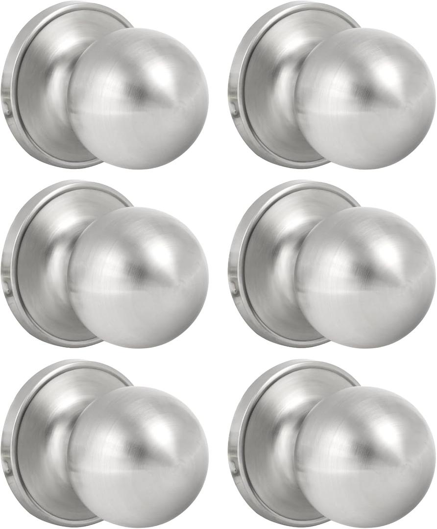 HOSOM 6 Pack Dummy Door Knob, Keyless Closet Door Knobs Satin Nickel Dummy Door Handle, Exterior/Interior Door Knob, Individual Non-Turning Single Side