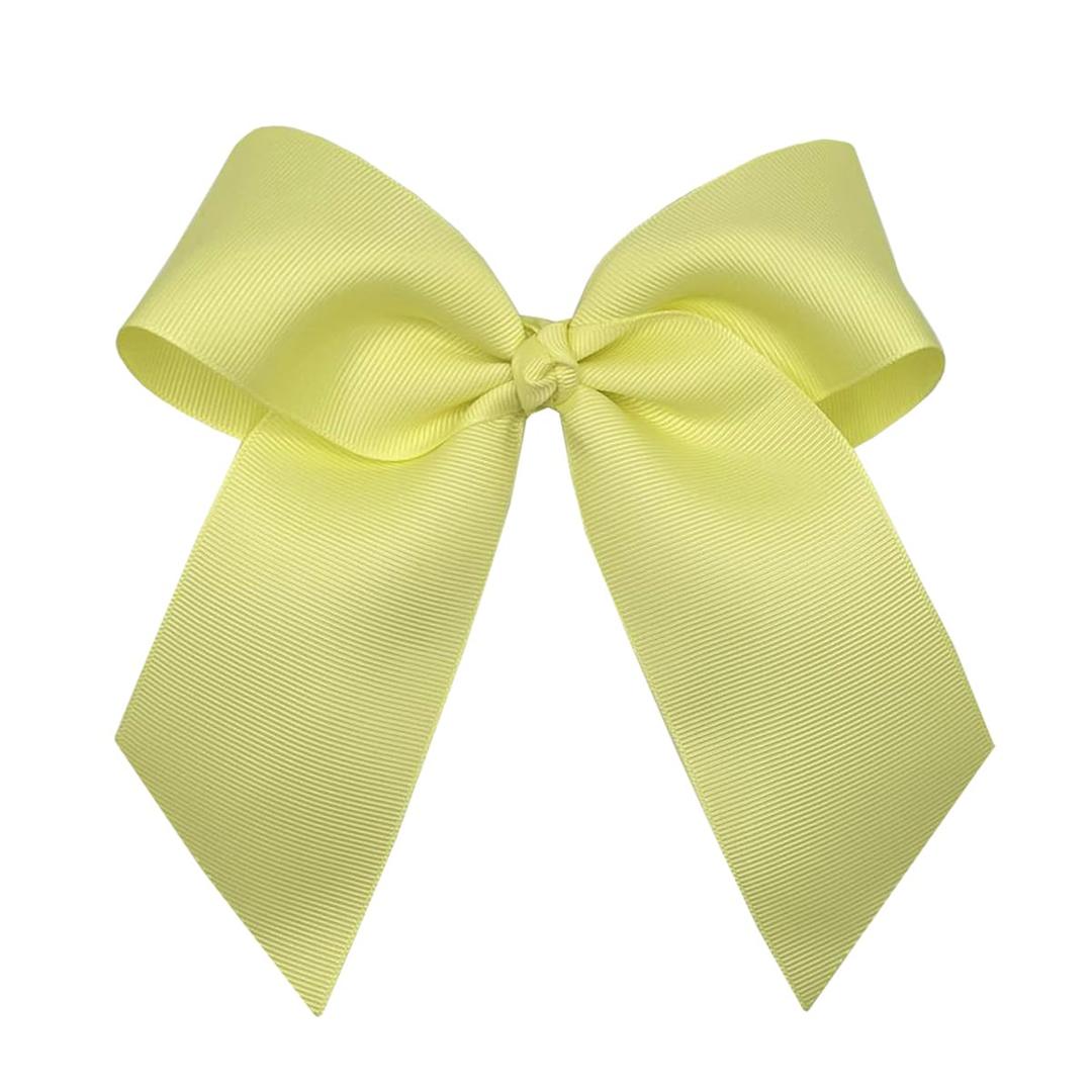 2 x WEBB DIRECT2U Girls Large 6" Grosgrain Knotted Hair Bow with Tails on Alligator Clip (Light Yellow)