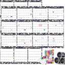 32" x 48" 2025 Wall Calendar Erasable Large Wet & Dry Erase Laminated 12 Month Annual Yearly Wall Planner,JAN 2025 - DEC 2025, Reversible, Horizontal/Vertical with Markers & Planer Stickers (Dark Blue Flower)