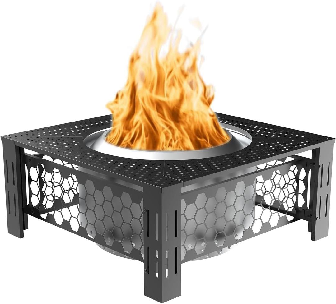 Fire Pit Surround Tabletop Large Use for Solo Stove Bonfire Ranger Yukon 2.0 and Mesa, Fire Pit Table Square Made of UV-Resistand Antirust Thick Metal, for Indoor Outdoor Use