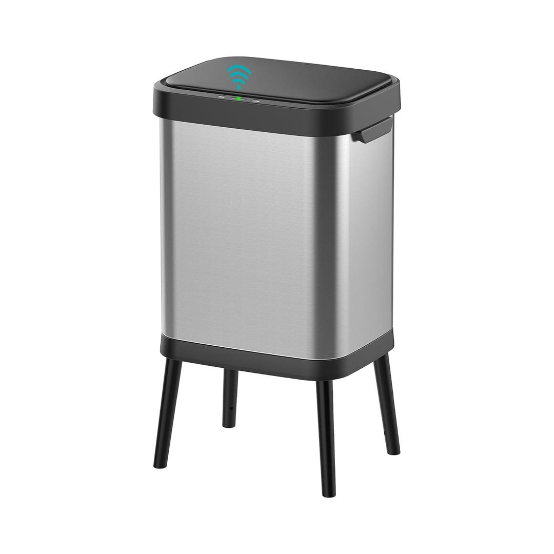 10.5 Gal Stainless Steel Touchless Sensor Trash Can with, Wide Rectangular Design, Brushed Finish  Automatic Lid, Raised Legs (Silver)