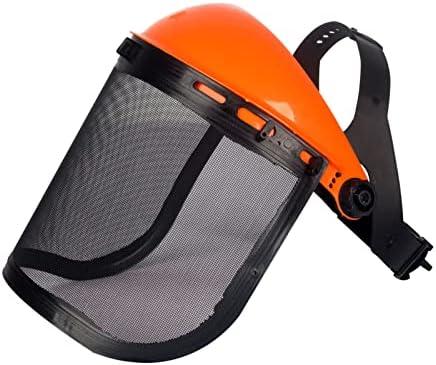 Extolern Safety Mask with Mesh Visor for Chainsaw Trimmer Pole Pruners, Protective Mask and Mesh Mask for Face Protection （Orang）