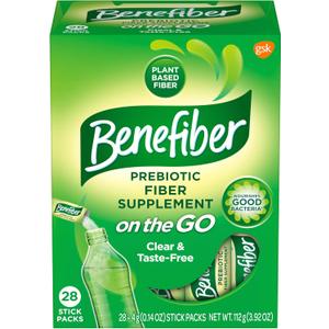 Benefiber On the Go Prebiotic Fiber Supplement Powder for Digestive Health, Daily Fiber, Unflavored - 28 Sticks (3.92 Ounces) (28 Count (Pack of 1)) BB 1/2027