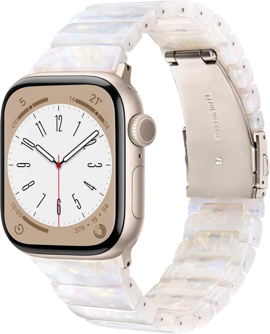 V.R.HOPE Apple Watch Band for Series 11/10/9/8/7 38mm 40mm 41mm 42mm Fashion Lightweight Resin Dressy Strap for Women Bracelet Compatible with iWatch 6/5/4/3/2/1/SE (Fluorescent White-Starlight)