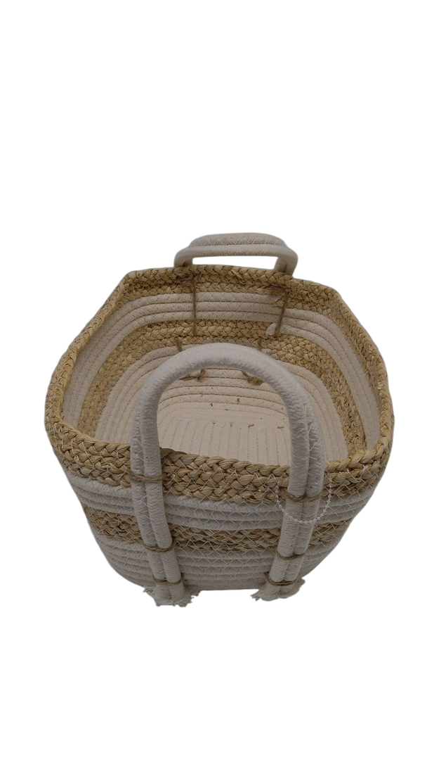 Woven Basket, Wicker Organizer Basket, Beige/White
