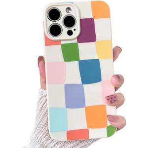 NITITOP Compatible with iPhone 12 Pro Max Case Cute Aesthetic Checkerboard Larger Blocks Pattern for Women Girl Trendy Slim Fit TPU Silicone Shockproof Full Camera Protection Cover - Colorful