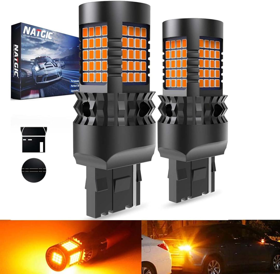Amber 7440 T20 LED Bulbs Yellow Canbus Error Free Turn Signal Light W21W Led Built-in Resistor No Hyper Flash No Errors For Blinker Light Indicator Light Side Marker Light 2000Lm 21W(Pack Of 2)