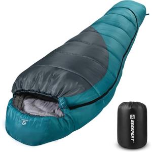 Bessport Mummy Sleeping Bag | 15-45 ℉ Extreme 3-4 Season Sleeping Bag for Adults Cold Weather– Warm and Washable, for Hiking Traveling & Outdoor Activities, For Adults 6'1"-6'6"