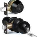 BESTTEN Keyed Alike Exterior Door Knob with Key Lock and Deadbolt, All Keyed Same, Matte Black Entry Door Knobs with Lock and Keys for Entrance and Front Door