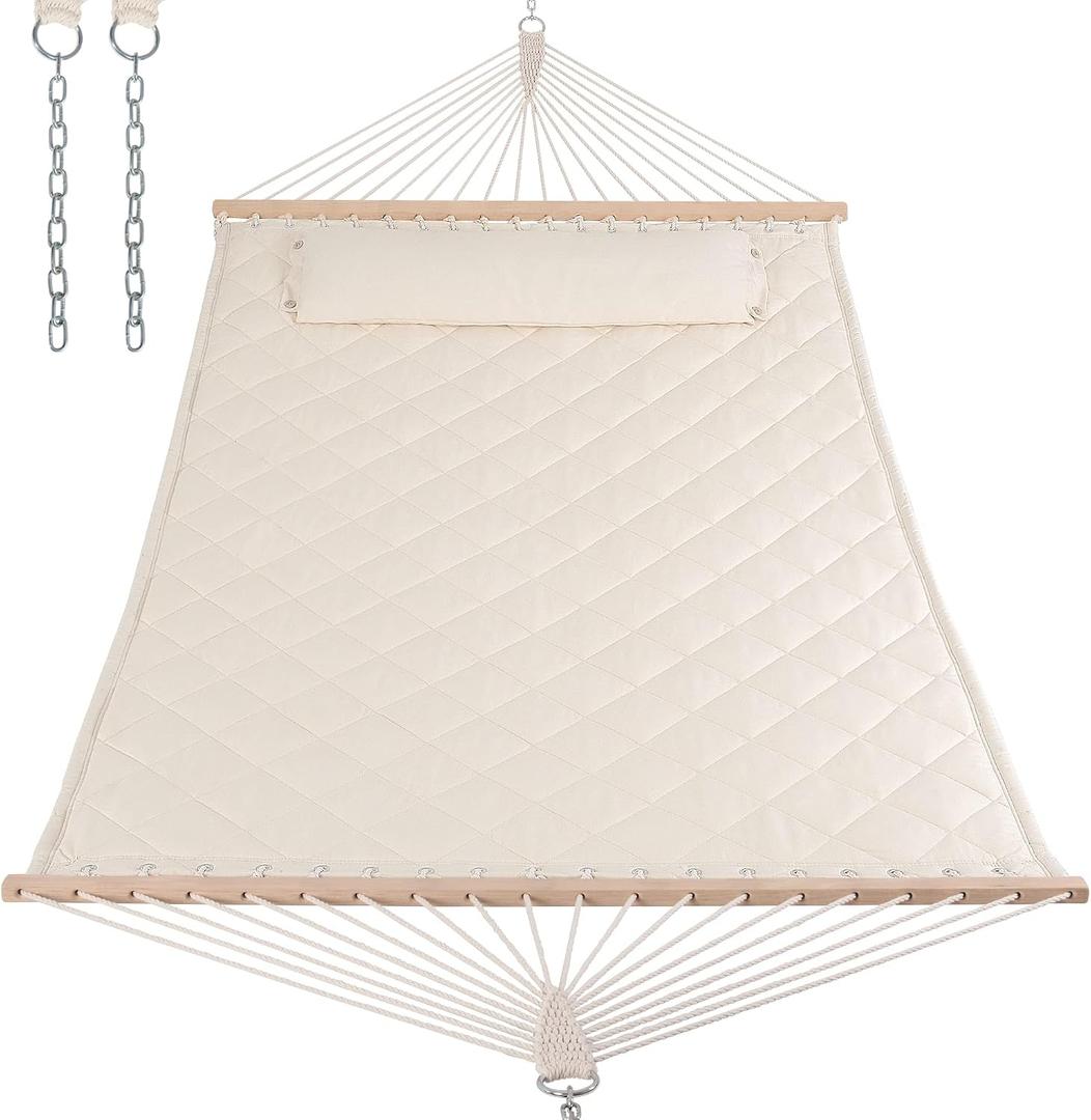 ANOW Heavy Duty Hammock with Spreader Bars and Detachable Pillow, Cream Size: 2 Person Without Stand
