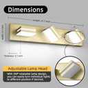 OKELI 3 Light Bathroom Vanity Light Gold Modern 24W LED Dimmable Vanity Light Over Mirror 350° Adjustable Lamp Head Cold White 6000K ETL Listed 22Inch