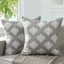 SmoothNovelty 2 Pcs Vintage Floral Pillow Covers 18x18 Inch 3D Embroidery Damask Flower Throw Pillow Covers Neutral Farmhouse Pillowcases Cushion Case for Couch Bed Rustic Sofa Living Room Home Decor