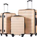 Coolife Luggage 3 Piece Set, Lightweight Durable Hardshell Suitcase set with 360 Spinner Wheels, TSA-approved Lock, Checked Family Travel Luggage sets, 20/24/28 Inch, Champagne New