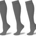 Compression Socks for Women & Men 15-20mmHg Knee High Support Socks for Running Athletic Travel (Small-Medium, Gray (3 Pairs))