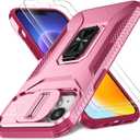 Case for iPhone 13/iPhone 14 6.1-Inch Slide Camera Cover+Screen Protector(2 Packs), Military Grade Shockproof Protective Cover, Rotated Ring Kickstand with Camera Protection (Pink+Red)