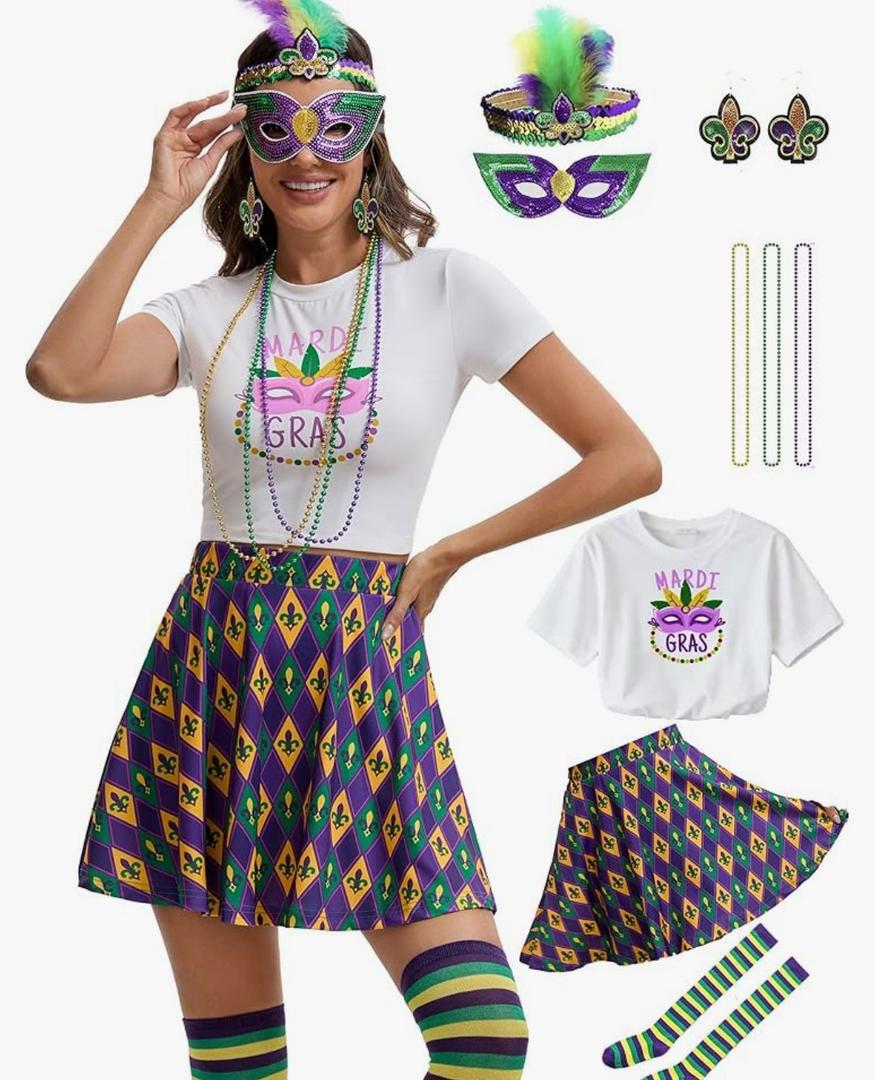 Laqeyko Womens's Outfit for Mardi Gras,Mask Headband Necklace, M