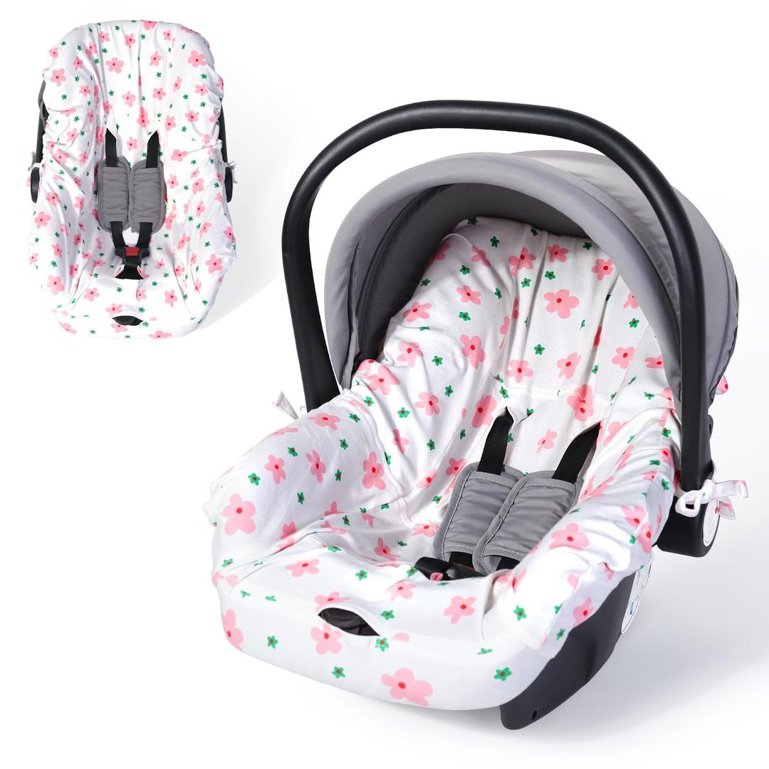 Orzbow Infant Car Seat Cover Liner, 100% Cotton Newborn Carseat Protective Cover, Breathable Prevent Wear & Dirt Suitable Travel Systems (0-12m), Easy to Clean, Machine Washable, Pink