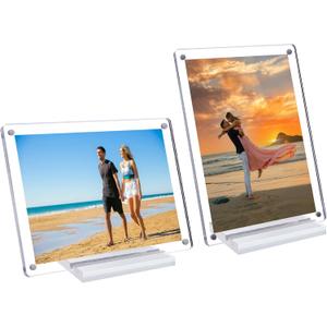 2 Pcs Acrylic Picture Frame 7x5 Inch Picture Floating Display Clear Magnetic Acrylic Frame Double Sided Photo Frame for Desktop Stand (Clear (2 Pack, 5X7)