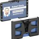 Horizontal Badge Holder - Durable Polycarbonate ID/Credit Holder with Metal Clip and 4 Cards Slot, (Black,1Pack)