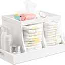 Diaper Caddy Organizer, Changing Table Organizer, Wooden Diaper Organizer for Nursery, Baby Diaper Storage Organizer with Removable Dividers (White, Rectangular Size)