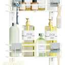 Orimade Adjustable Anti-slip Shower Caddy Over Head, Rustproof Bathroom Hanging Organizer with 2 Hooks, No Drilling Shower Shelves Storage Rack 3 Tier, White