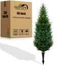 4Ft Artificial Cedar Topiary Trees (4-Pack) - UV Resistant Fake Shrubs with Ground Spike for Outdoor & Indoor Use, Front Porch, Garden Decor