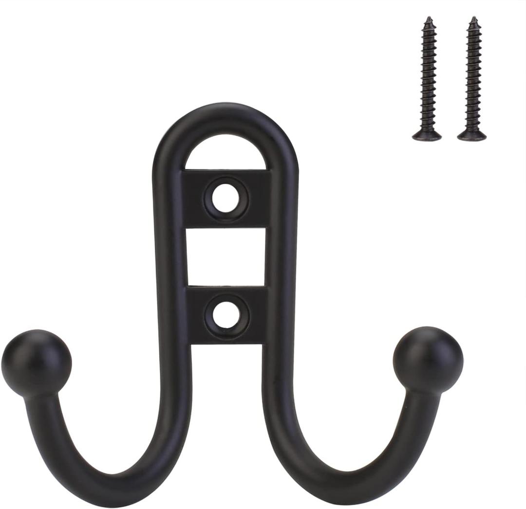 10-Pack Coat Hooks Double Hook for Home Kitchen (Matte Black)