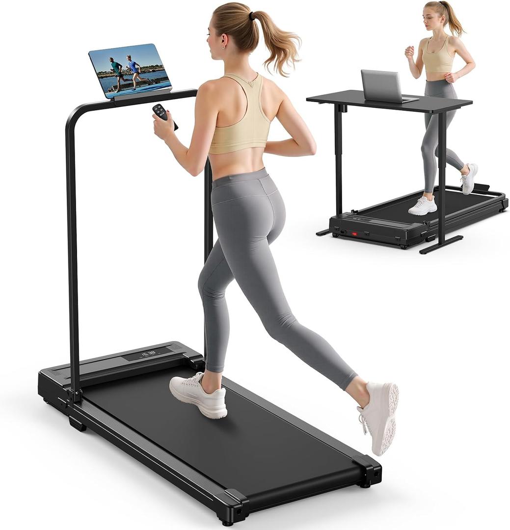 Walking Pad Treadmill for Home - Folding Treadmills with Handle Bar Portable Compact Fold up Indoor Foldable Handles Electric Walk Pads Small Spaces Quiet Running Under Bed Office