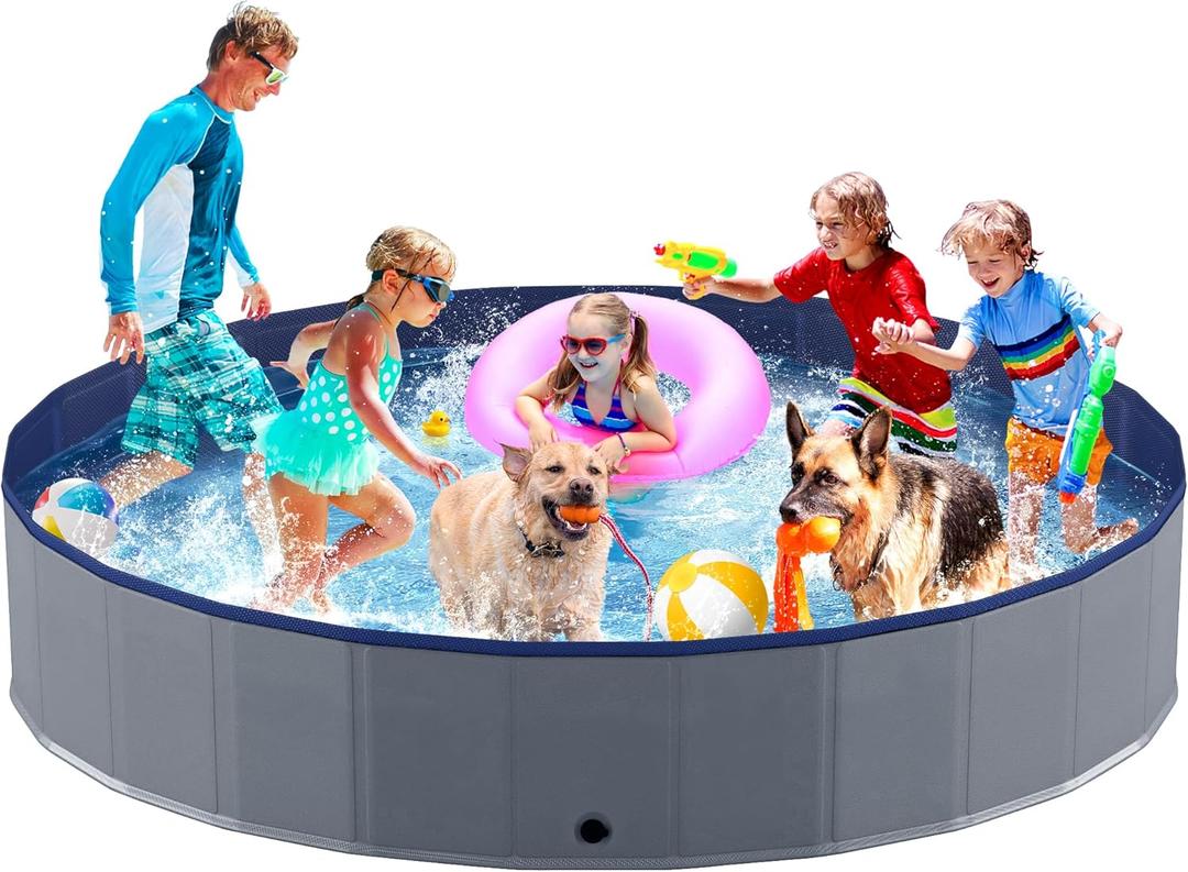 Niubya Portable Dog Pool, Foldable Pet Swimming Pool, Anti-Slip Collapsible Pet Bathtub, Hard Plastic Bath Pool for Pets Dogs and Cats, 97 x 16 Inches (5XL - 97'' x 16'')