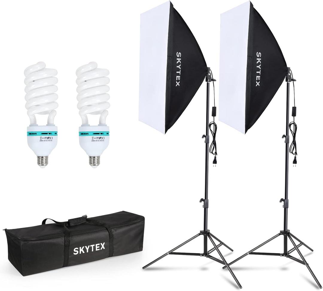 Skytex Softbox Lighting Kit 2Pack, 20x28in Soft Box | 135W 5500K E27 CFLBulb Continuous Photography Lighting, Photo Studio Lights Equipment for Camera Shooting, Video Recording