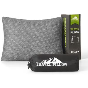 Small Shredded Memory Foam Pillow, Camping Pillow Travel Pillow - Compressible Medium Firm, Breathable Cover, Ideal Backpacking Hiking, Airplane and Car (S-16 x 12 Inch, Grey)