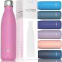 WATERSY Stainless Steel water bottles,17oz/500ml Insulated Water Bottles,Gloss Pink metal water bottle Keeps Drink Cold and Hot,BPA Free kids water bottles for School,Gym,Travel,Sports