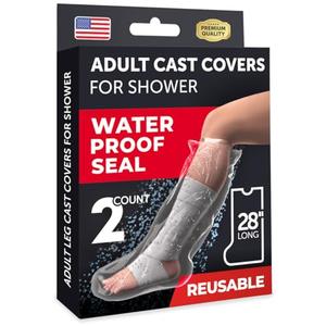 100% Waterproof Cast Covers for Shower Leg - 2pk - Tight Seal - Reusable Adult Half Leg Cast Protectors - Knee, Ankle, Foot - After Surgery Bandage and Dressing Cast Bag for Wounds and Burns