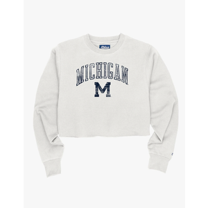 Blue 84 Women's NCAA Officially Licensed Crop Crewneck Sweatshirt Vintage Arch Over White M