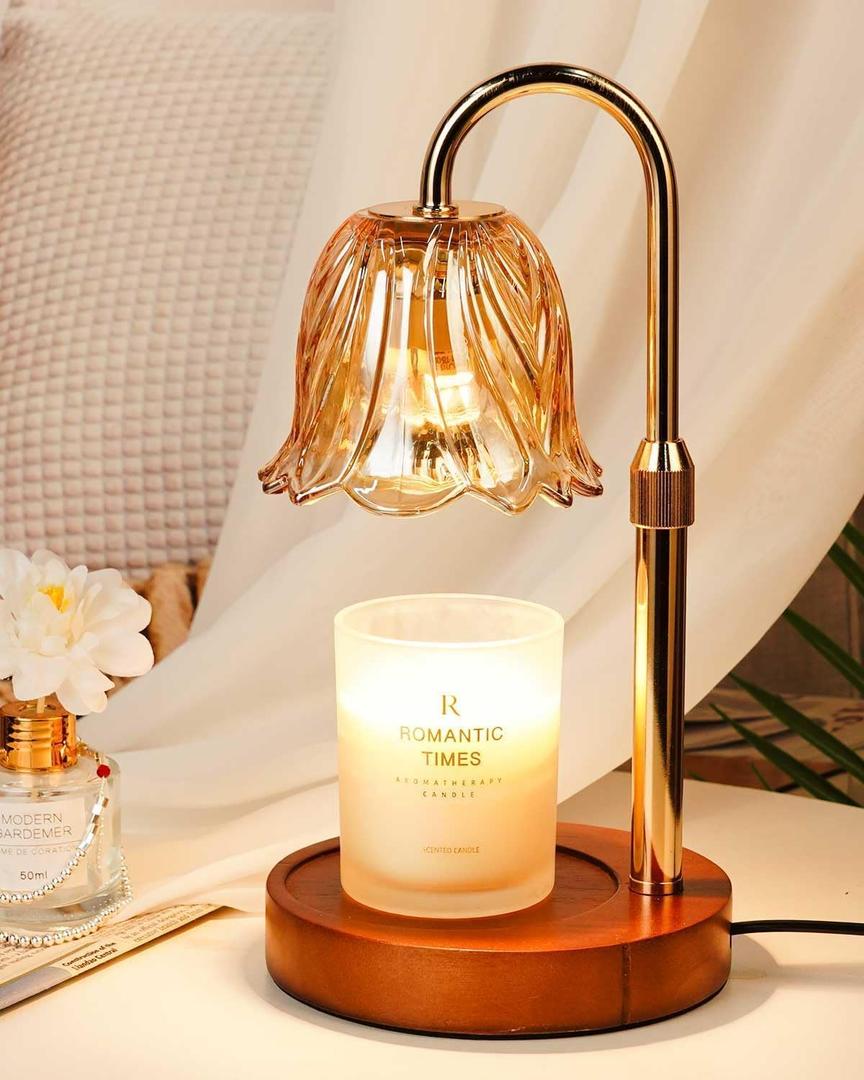 Candle Warmer Lamp, Gold Candle Lamp Warmer with Timer & Dimmer with 2 Bulbs, Birthday Gifts for Women Mom, Valentines Gifts, House Warming Gift New Home Bedroom Decor, Height Adjustable (Daffodil)