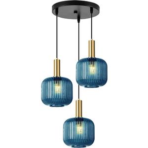 3-Light Blue Glass Pendant Light Kitchen Island Chandelier
Farmhouse Adjustable Hanging Chandelier with Blue Striped Glass Shades for Kitchen Island, Dining Room, Bedroom