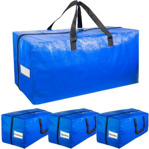 Extra Large Moving Bags with Strong Handles, 4 Pack Heavy Duty Storage Bags with Smooth Zipper, Oversized Storage Tote for Clothes Moving Supplies Dorm Essentials Household Containers