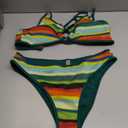 ZAFUL O Ring Bikini Sets for Women Lace Up Swimsuits High Cut Swimwear Contrast Stripe 2 Piece Bathing Suits (Green, L)
