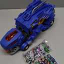 Dinosaur Car Toy with 12 Alloy Cars,45 inch Foldable Track & Launch Button for Two-Player Racing,Transforms into Dino & Swallow System,Ideal Xmas Birthday Gift for Boys Girls Ages 3-12 (Blue)