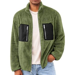Yousify Mens Fuzzy Sherpa Jacket Casual Fleece Full Zip Stand Collar Coat Fall Winter Warm Outwear (Medium, Army Green)