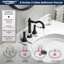 Porcelain 2-Handle Bathroom Faucet Black Matte 8 inch Widespread with Pop-Up Drain & 2Pcs Water Supply Lines, Classical 3-Hole Bathroom Vanity Sink Faucets, High Arc 360 Swivel Brass Spout