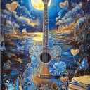 MINIWAN 1000 Piece Jigsaw Puzzles for Adults- Fantasy Guitar Moonlight Puzzle - Blue Night Sky with Butterflies Challenging Puzzles for Gifts Party Games Family Fun, Puzzle Size 27.55 * 19.68 in