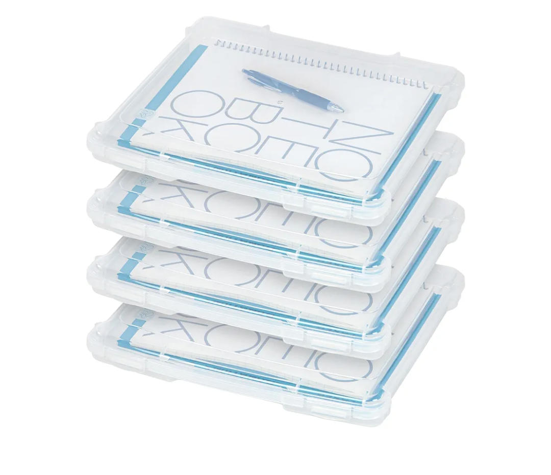 IRIS USA Board Game Storage Craft Organizer Box with Snap-Tight Latch Lid, 10-Pack Portable Plastic Case Bin for Puzzles, Magazines, Hobbies, Art Supplies, Fits 8.5" x 11" & A4 Papers, Slim, Clear
